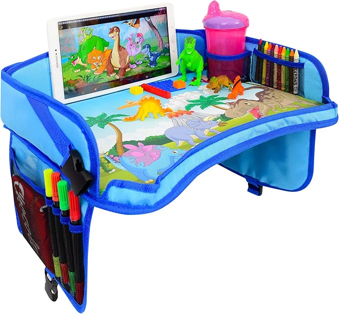 ecoZen Lifestyle Kids Travel Tray & Toddler Lap Desk Organizer - Airplane and Car Seat Table for Road Trip Essentials - Airplane Must Haves for Toddlers - Carseat Tray Kid Travel - Lap Table