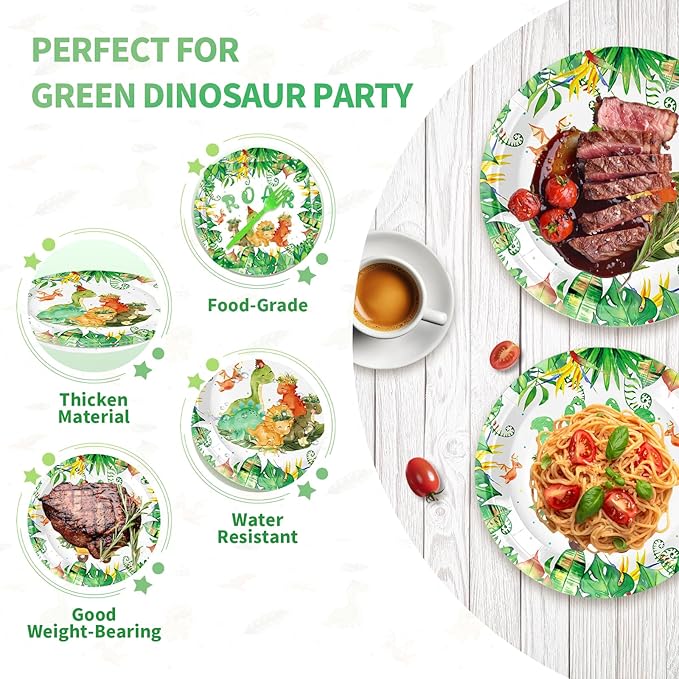 96 Pcs Dinosaur Party Supplies for Kids Birthday – Disposable Dinosaur Tableware Set with Plates, Napkins & Forks, Dinosaur Theme Party Decorations for Boys Girls,Serves 24 Guests
