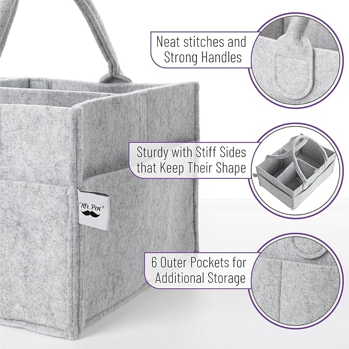 Mr. Pen- Baby Diaper Caddy Organizer, Gray, Medium, Nursery Storage Bin and Car Organizer for Diapers and Baby Wipes