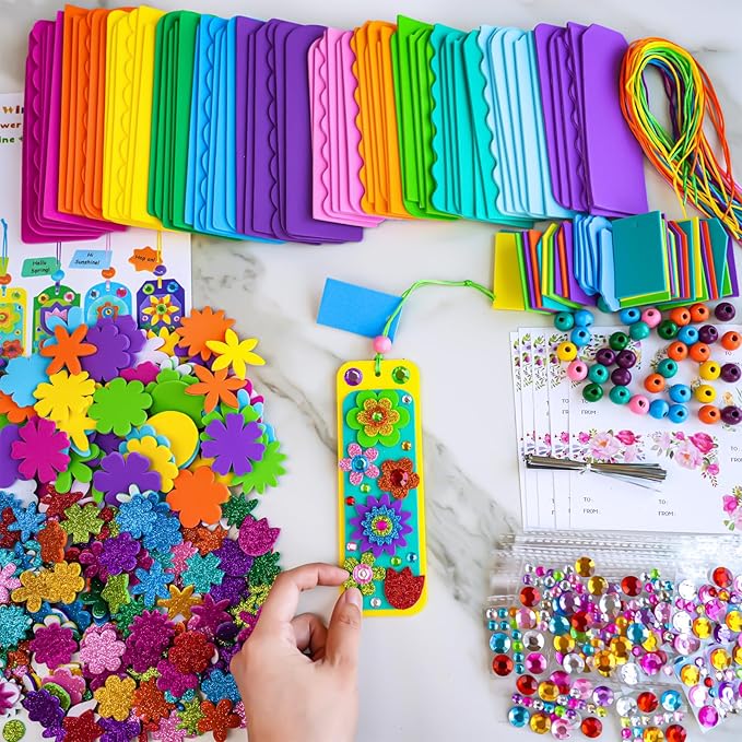 Winlyn 36 Sets Flower Crafts Kits Spring Summer Crafts DIY 3D Tuilp Sunflower Flower Bookmarks Ornaments Art Sets Foam Stickers Arts and Crafts for Kids Camping Classroom Activities Party Favors