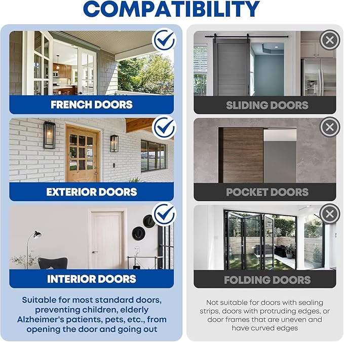 Adjustable Child Safety Door Top Lock｜Metal Child Proof Door Top Lock for Interior&Exterior&French Door｜Lock & Unlock from Either Sides｜for Childproofing｜Sliding Door Lock for Kids Safety｜White