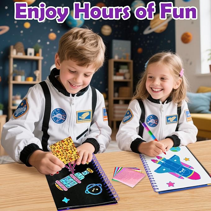 FUNNYB&G Foil Art Crafts for Kids Ages 4-8: Mother's Day 2026, Birthday Gift for Boys, Art and Crafts Supplies, Party Favors, Creative Toys for Boys 4 5 6 7 8 9 Years Old(Space)