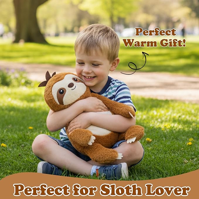 Weighted Heating Sloth Stuffed Animals - 16 Inch Big Microwavable Sloth with Zipper Cute Heating Pad Plush Toy Washable Unscented Comfort Hug Pillow for Kid Teen Adult Birthday Gift 2.2 Lbs