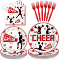 96Pcs Cheer Party Decorations Cheerleader and Loudspeaker Plates and Napkins Red Black White Sports Gymnastics Tableware Set for Girls' Cheer Birthday Ceremony Graduation Party Supplies Serves 24