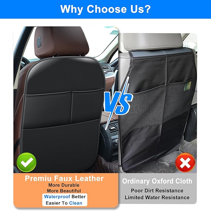 Back Seat Protector Car Kick Mats for Nissan Rogue with 2 Pocket Storage Organizer - Faux Leather Back Seat Covers for Kids Feet Waterproof Dirt Automotive Accessories (1 Pair,Black)
