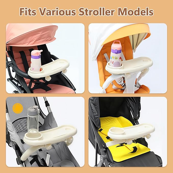 Li&Zhao Universal Stroller Snack Tray 3-in-1 Detachable Stroller Snack Tray Attachment with Secure Phone Holder, Spill-Proof Cup Holders Compartments, Easy-Clean Universal Snack Tray for Stroller