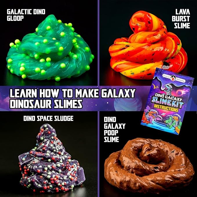 Original Stationery Dinosaur Galaxy Slime Kit for Boys Ages 7-12, DIY Glow-in-The-Dark Slime Set with Glitter & Dinosaur Toys, Fun Space-Themed Craft Activity, Birthday Gift for Kids