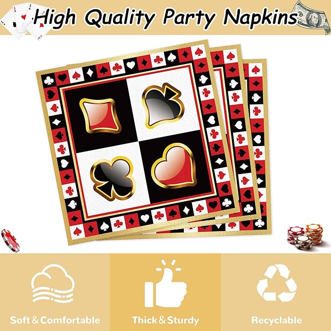 168PCS Casino Party Supplies for Girls Boys Kids Las Vegas Themed Happy Birthday Party Decorations Poker Paper Plates Napkin Cups Forks Knives Straw Tableware for 24 Guests