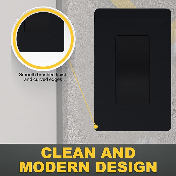 Faith 1-Gang Decorator Screwless Wall Plates Child Safe Outlet Covers, 4.68"H x 2.93" L, Fits GFCI, USB Receptacle, Dimmers, and Lighting Controls, ETL Listed, Black, 8-Pack
