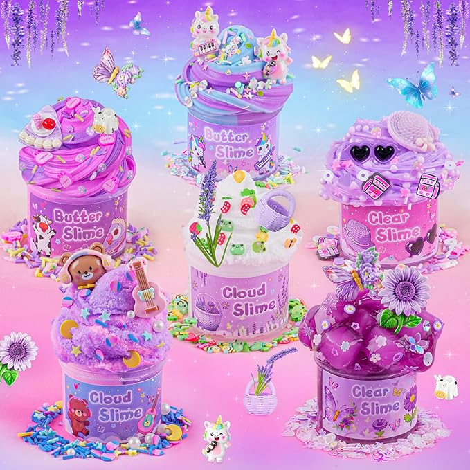6 Pack Slimes, Purple Slime for Kids, Butter Cloud Slime kit for Girls Ages 8-12, Toys for Girls and Boys, Birthday Halloween Christmas Party Favors for Kids Goodie Bag Stuffers