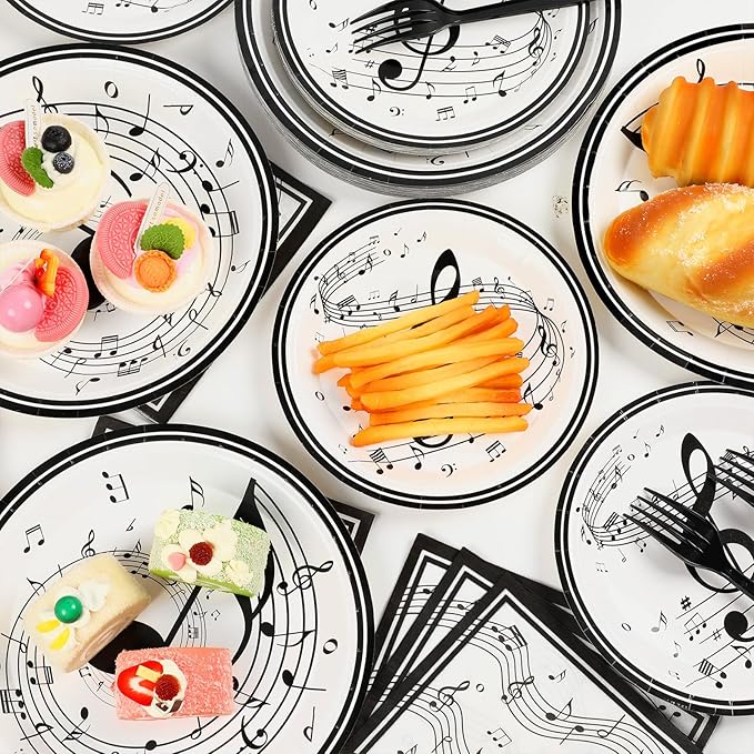 Musical Note Plates Napkins Music Themed Party Tableware Musical Notes Dinnerware Disposable Paper Plates for Baby Shower Music Concert Birthday Karaoke Party Supplies 24 Guests