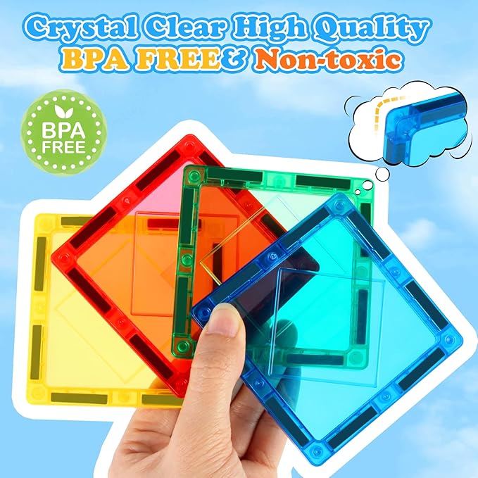 SYSKENI Magnetic Tiles Building Blocks for 3 4 5 6 7 8+ Years Old Boys Girls, Colorful Magnet Stacking Toys Birthday Gift for Toddlers, STEM Construction Tiles Set for Kids