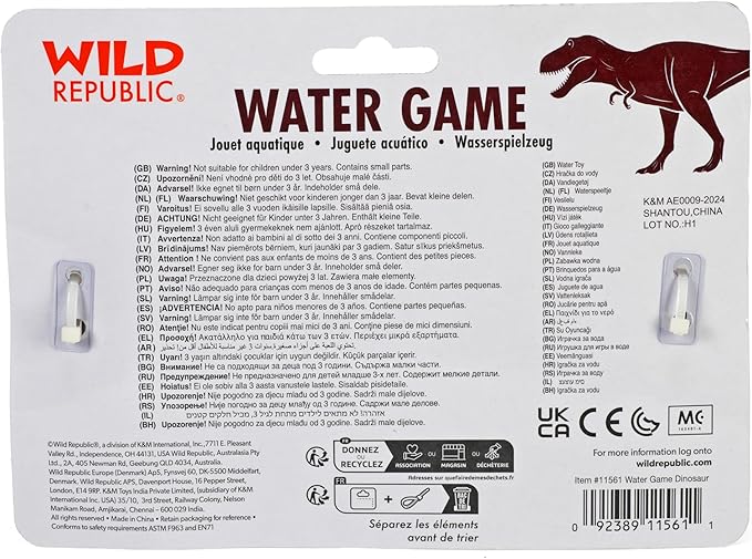 Wild Republic Water Games Dinosaur, Sensory Toys, Kids Gifts, Hand Held Toys, Party Favors, 6", Multicolor