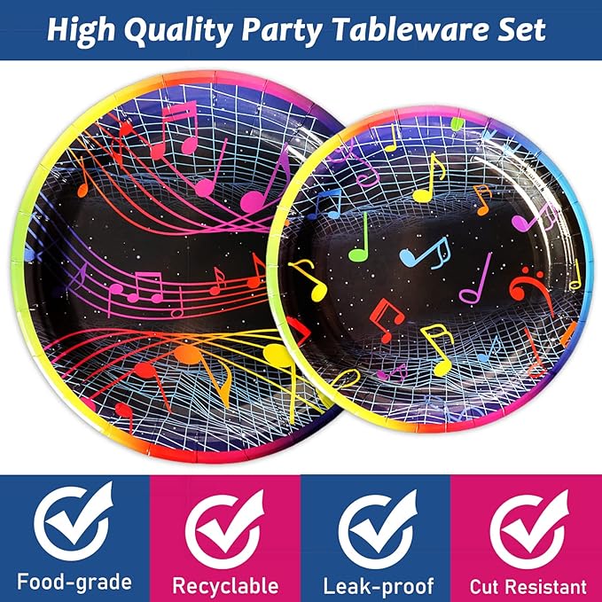 gisgfim 96 Pcs Music Party Plates and Napkins Party Supplies Musical Notes Party Tableware Set Music Note Karaoke Decorations Favors for Birthday Baby Shower for 24 Guests