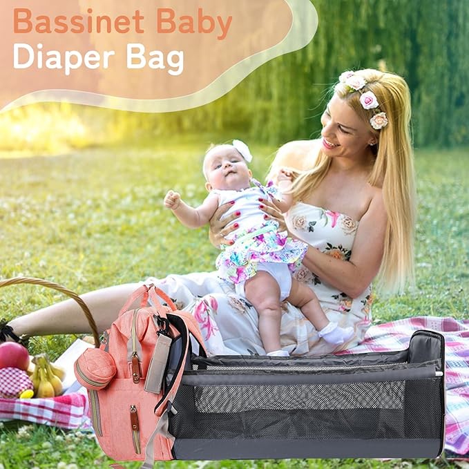GurZinn Diaper Bag Backpack with Changing Station Portable 3 in 1 Multifunction Backpack Travel mommy bag Stroller Pink