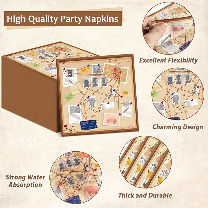 OBUSATT 96 Pcs Detective Theme Paper Plates and Napkins Top Secret Agent Spy Birthday Party Supplies Escape Room Tableware Set for Kids Boys Girls Clue Games Party Decorations Favors for Serves 24