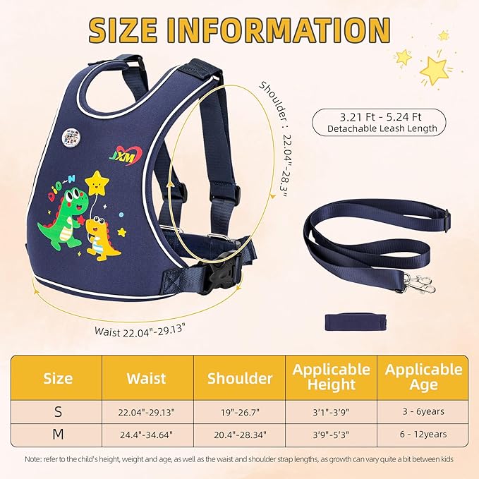 Safety Walking Harness for Kids 3-6, Anti-Elopement Vest Harness for Autism Special Needs ADHD, Reflective Leash with Grab Handle for Autistic, Active Children, Adjustable Tether for Travel and Crowds