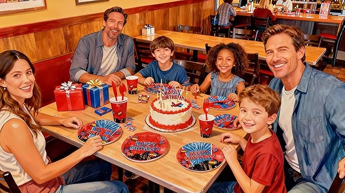 Cartoon Spider Birthday Party Supplies for Kids Child Themed Birthday Party，Red Blue Superhero Theme Party Decorations Disposable Tableware Set With Plates, Cups, Napkins & Cutlery for 24 Guests