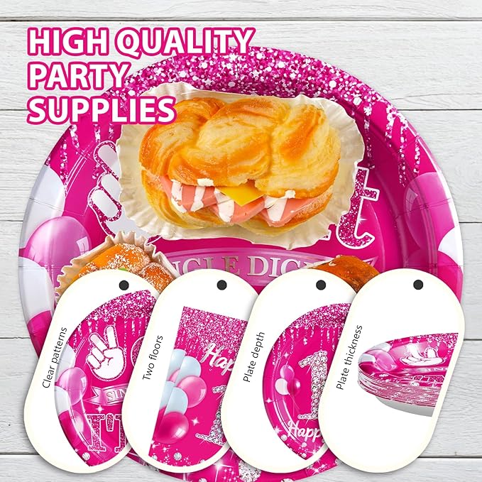 Grencian 96Pcs 10th Birthday Decorations for Girls Hot Pink 10th Birthday Party Plates Disposable Double Digits Paper Tableware for Girl 10 Year Old Happy Birth-day Party Supplies, Serves 24