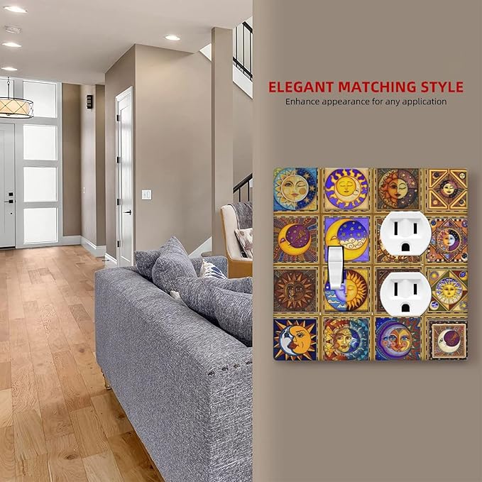 Mexican Talavera Tiles Star Pattern Celestials Theme Print Wallplates 1 Toggle 1 Duplex Switch Plate Electrical GFCI Faceplate Decorative Light Switch Covers for Kitchen Home Decor