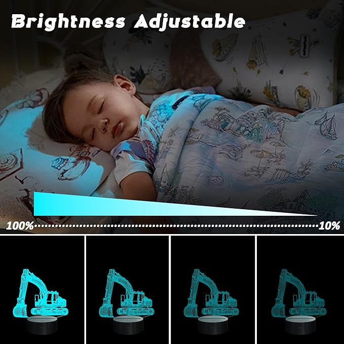 CoolGift Mart Excavator 3D Night Light, 3D LED Optical Illusion Lamp with Remote Control and Timer, Perfect Christmas and Birthday Gift Idea for Boys, Kids, and Teens