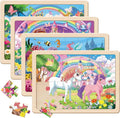 Puzzles for Kids Ages 4-6, 4 Packs 24 Pcs Unicorn Princess Mermaid Wooden Jigsaw Puzzles, Preschool Educational Puzzles Toys Gifts for Girls 3 4 5 6 Years Old