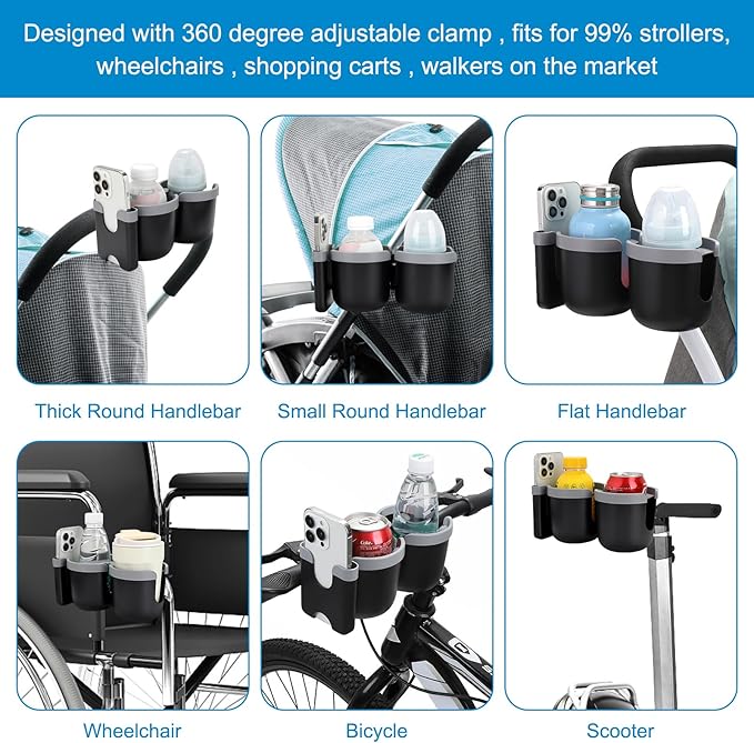Accmor Stroller Cup Holder with Phone Holder, Bike Cup Holder, Universal Cup Holder for Uppababy Nuna Doona Strollers, 2-in-1 Cup Phone Holder for Stroller Bike Accessory