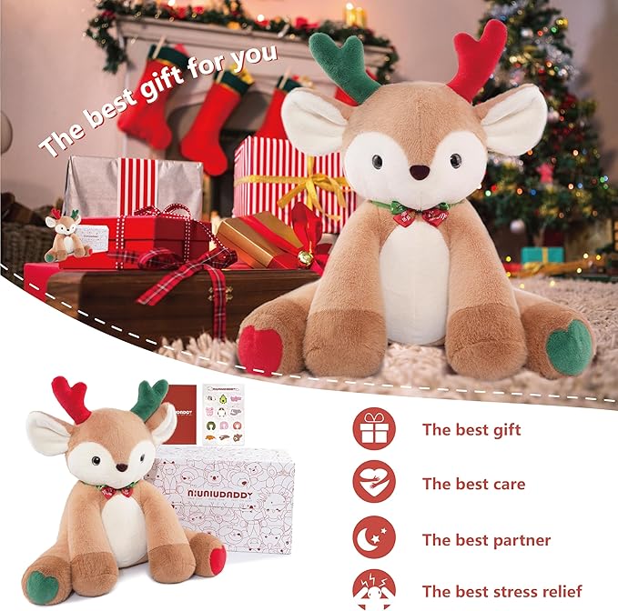 Niuniu Daddy 14" | 3.5 Pound Deer Weighted Stuffed Animals, Heavy Moose Sleeping Plush Toys for Kids Adults, Weighted Beads for Stuffed Animal Body Pillow for Cuddling Gift Birthday Christmas Holiday