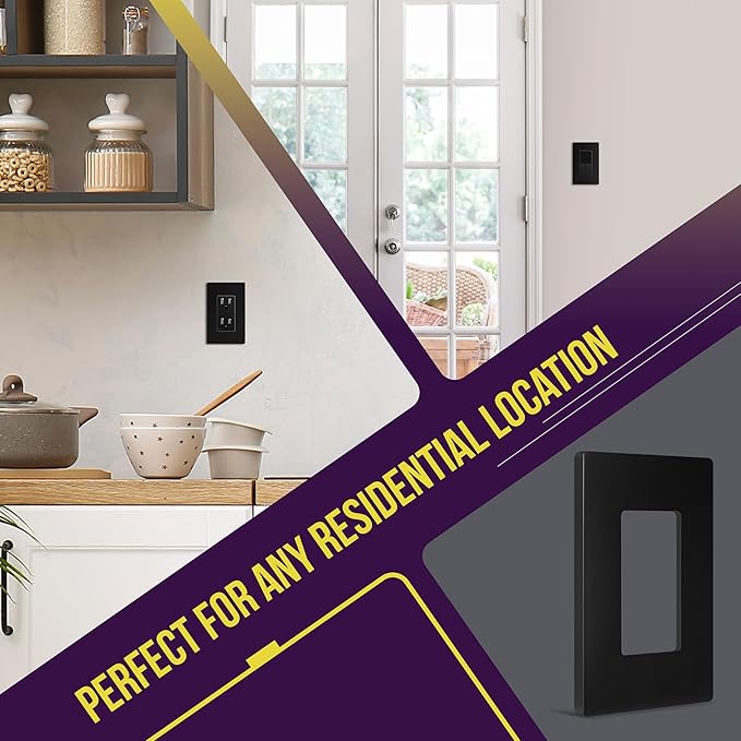 ENERLITES Screwless Decorator Wall Plate Child Safe Outlet Cover, Glossy, Size 1-Gang 4.68" H x 2.93" L, Unbreakable Polycarbonate Thermoplastic, SI8831-BK-5PCS, Black (5 Pack)