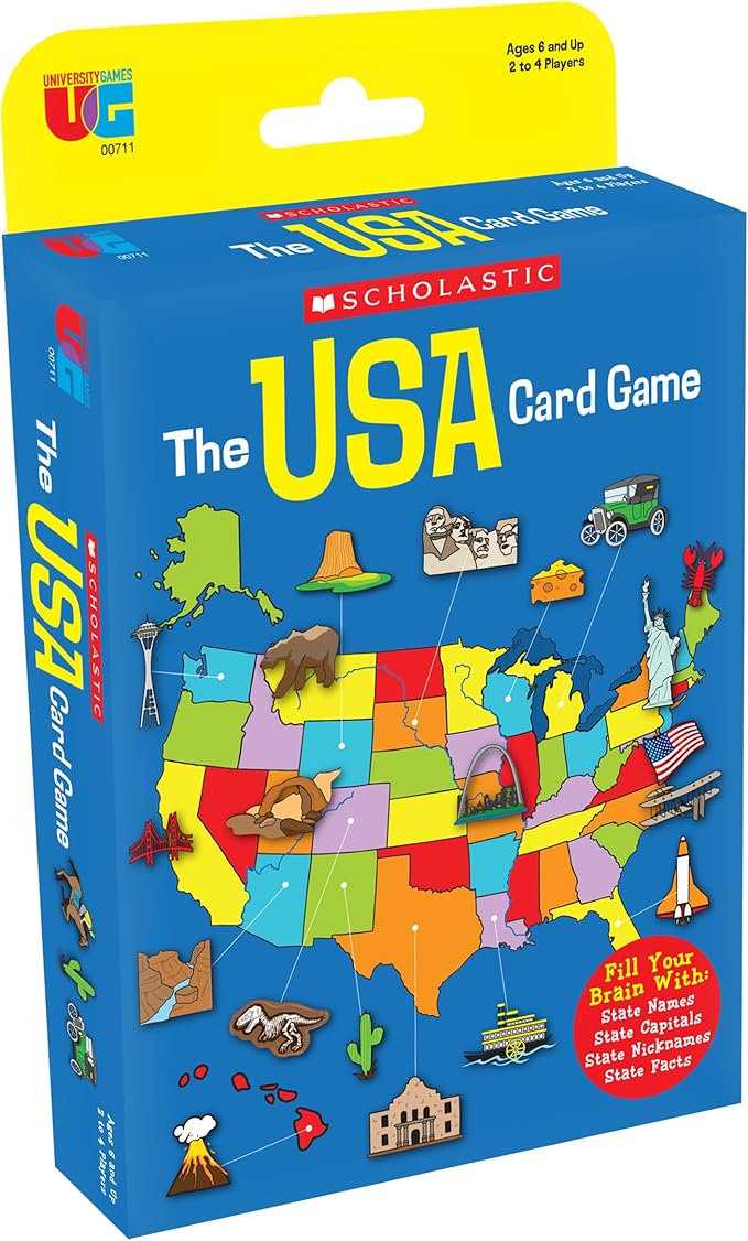 University Games, Scholastic USA Travel Card Game, Learn State Capitals and Historic Facts, Great Geography Challenge Card Game for Kids Ages 6 and Up