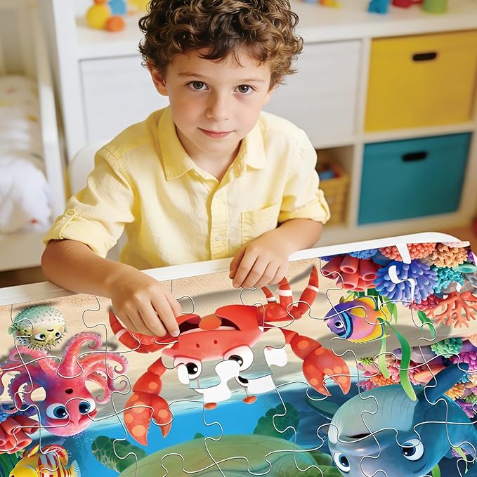 Jumbo Floor Puzzle for Kids,48 Piece Animal Large Jigsaw Puzzles,Learning Educational Toys for Toddlers Ages 3-5,Sea Turtle Puzzle Children Easter Gift for Boy Girl Ages 4-8