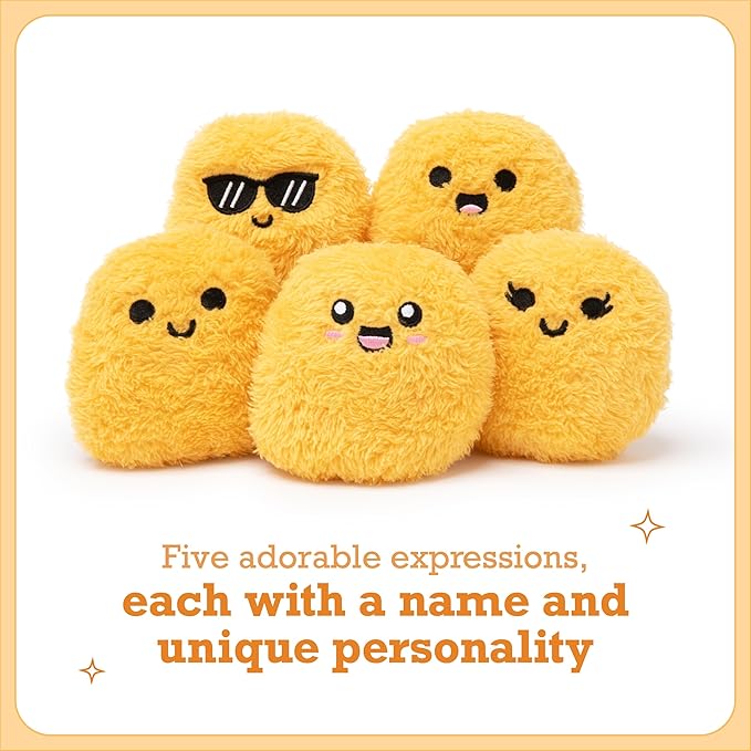 Emotional Support Chicken Nuggets by Relatable, Cuddly Stuffed Animals and Toys, Squishy Toys and Plushies, Great Gift Ideas for Loved Ones of All Ages, Includes 5 Plushies with Carrying Basket