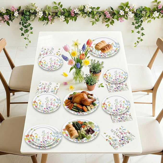 40 Pcs Spring Wildflower Plates and Napkins Sets - Disposable Floral Paper Plates Napkins Dinnerware, Flowers Dessert Dinner Plate for Spring Summer Wedding Birthday Party Supplies Table Decorations