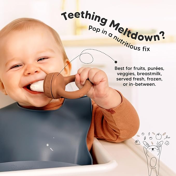 KeaBabies Baby Fruit Feeder 2pk - Silicone Baby Food Feeder for Babies 6-12 Months, Breast Milk Popsicle Teether, Weaning, Pacifier, Freeze Frozen Solid Food, Infant Feeding Essential (Terracotta)