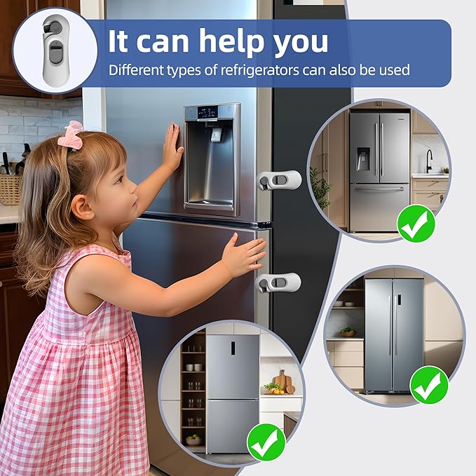5-Pack Child Proof Refrigerator Lock with 3M Adhesive, Baby Child Safety Cabinet Locks, Kids Safety Fridge Locks for Oven Drawers Freezer Door Latches- Grey