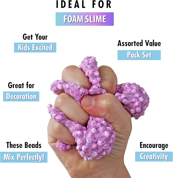 Slime Foam Beads Floam Balls – 18 Pack Pastel Microfoam Beads Kit 0.1-0.14 inch (90,000 Pcs) Micro Colors Rainbow Fruit Beads Craft Add ins Homemade DIY Kids Ingredients Flote Microbeads Supplies