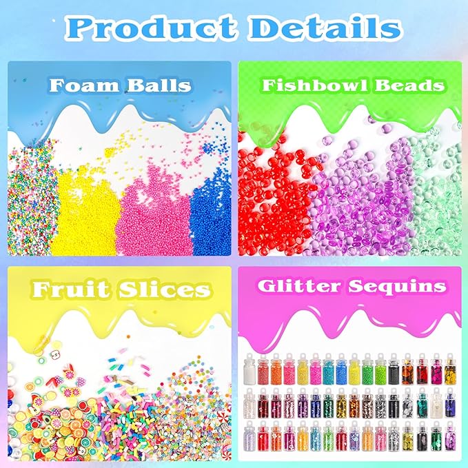 175 Pack Slime Making Supplies Kit, Slime Add Ins Accessories Includes Slimes Charms, Foam Balls for Making Creative Slimes Kit