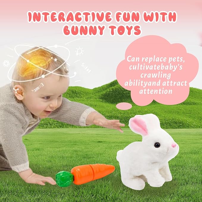 SUQ My Realistic Bunny Toy Interactive Realistic Stuffed Bunny with Moving Ears & Nose, Lifelike Rabbit Plush Toy for Kids Girls Boys Easter Birthday Gift