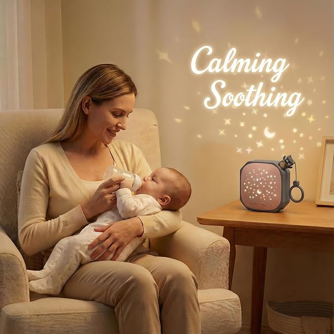 Portable White Noise Sound Machine with Star Projector | Sound Therapy Calm Music Machine Baby Sleep Soother with Hook for Home, Car Travel, Nursery, Infant, Kids Gifts (Lucky Cat)