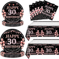 62Pcs 30th Birthday Decorations for Girls Her, Rose Gold Birthday Party Supplies Include 20 7''Plates 20 9'' Plates 20 Napkins and 2 Tablecloth, Rose Gold Princess Party Tableware for 20 Guests