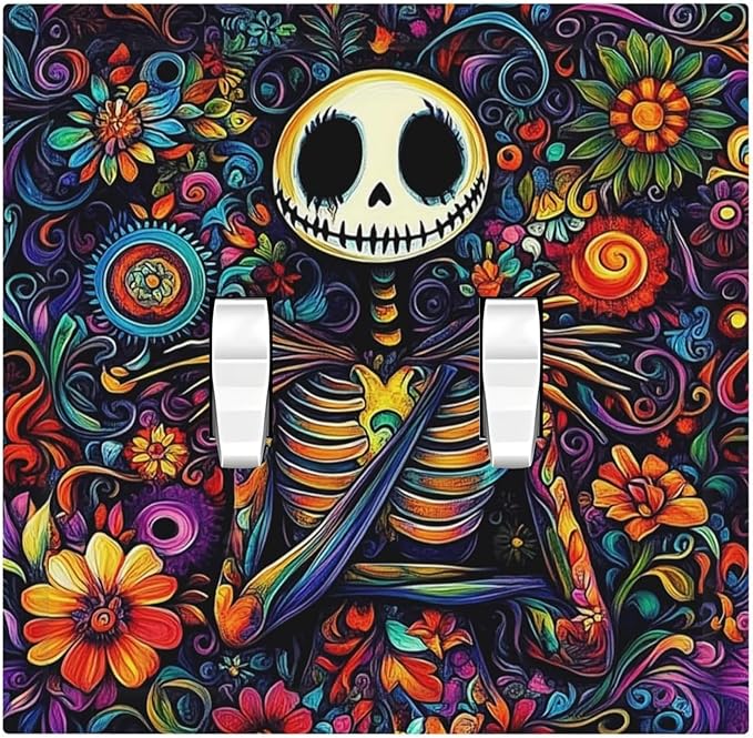 Decorative Switch Plates Colorful Flowers Abstract Skull 2 Gang Double Toggle Outlet Light Switch Cover Wall Plate Electrical Faceplate For Home Living Room Decor