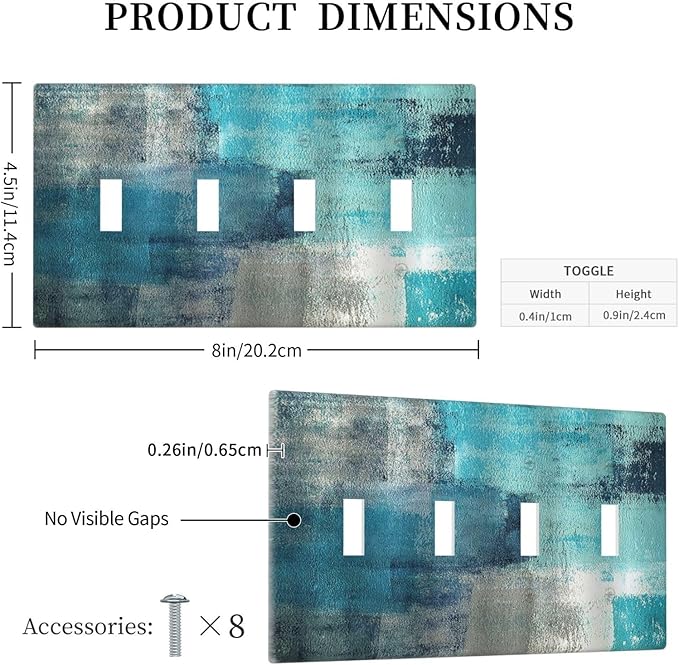 Light Switch Covers Teal Blue Modern Geometric Abstract Turquoise Green Quad Toggle Electrical Faceplate 4 Gang Wall Plate Decorative Switch Plates for living Room Bedroom Decor