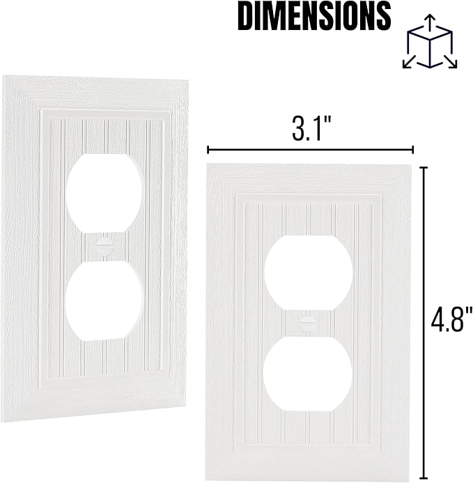 Bates- Classic Beadboard Single Duplex Wall Plate, 4 Pack, White Outlet Covers, Outlet Wall Plate, Outlet Covers, Outlet Plate, Electrical Outlet Cover Plates, Wall Outlet Cover, Duplex Outlet Cover