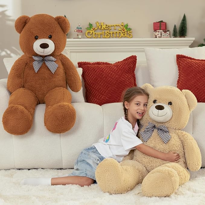 MorisMos Giant Brown Teddy Bear 4 FT, Classic Teddy Bear Plush Gift for Baby Shower Decoration Stuffed Animal for Girlfriend Boyfriend, 47 Inch