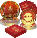 72PCS Christmas Plates and Napkins for Party Decorations, Set of 24 Merry Christmas Disposable Tableware Supplies, Red Gold Christma Tree Paper Plates for Xmas Party