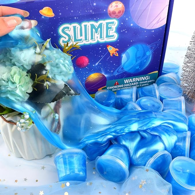 Galaxy Slime 24 Pack– Blue Slime Party Favors, Non-Sticky, Soft & Smooth for Birthday, Classroom Rewards, Christmas Stocking Stuffers, Goodie Bag,Easter Basket Stuffers for Kids