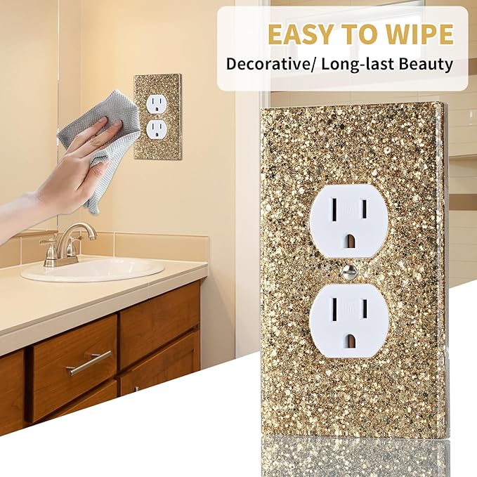 Gold Glitter Outlet Covers - Sparkling Wall Plate 5.1"x3.15", Single Duplex