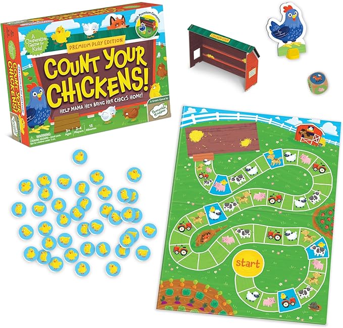 Peaceable Kingdom Count Your Chickens Award Winning Cooperative Counting Game for 2 to 4 Kids Ages 3+ - Premium Play Edition