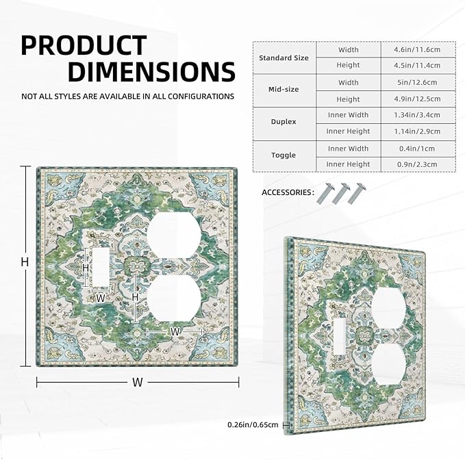 Sage Green Boho Vintage Floral Wallplates 1 Toggle 1 Duplex Switch Plate Electrical GFCI Faceplate Decorative Light Switch Covers for Bedroom Living Room Decor