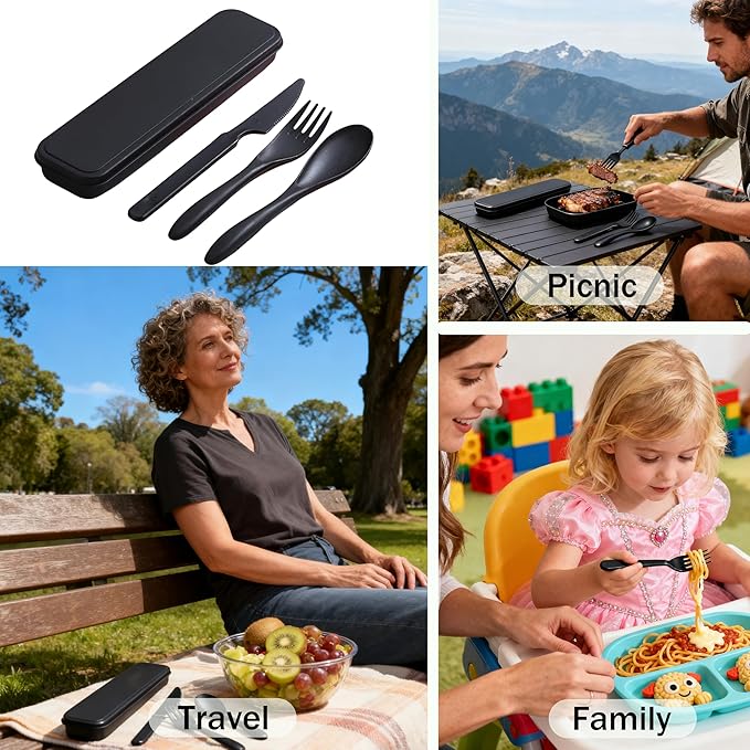 Reusable Travel Utensils Set with Case,2 Sets Wheat Straw Portable Knife Fork Spoons Tableware, Eco-Friendly BPA Free Cutlery for Kids Adults Picnic Camping Essentials